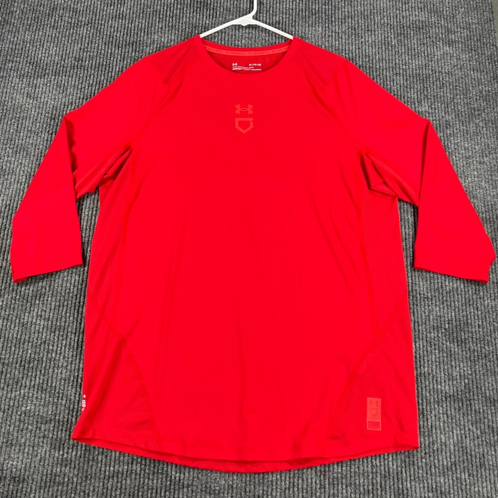 Under Armour Iso Chill Baseball Shirt Mens XL Extra Large Red 1/2 Sleeve Heat